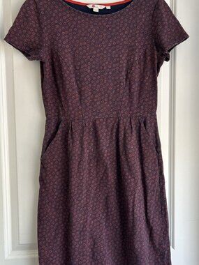 Boden Florrie Coral Red Blue Floral Jersey Dress Cotton Women’s 4P Ditzy Floral